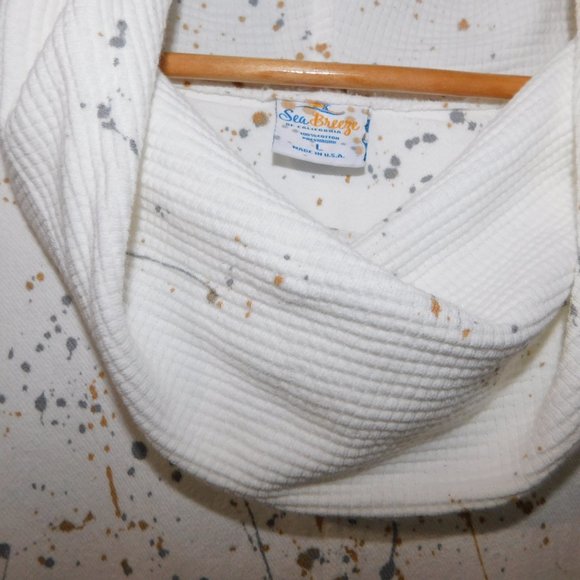 Sea Breeze of California Womens L White Gold Silver Paint Splatter Cowlneck Top - Picture 3 of 12